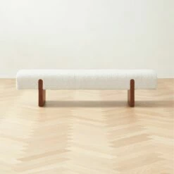 Socca White Boucle Upholstered Bench 67''
