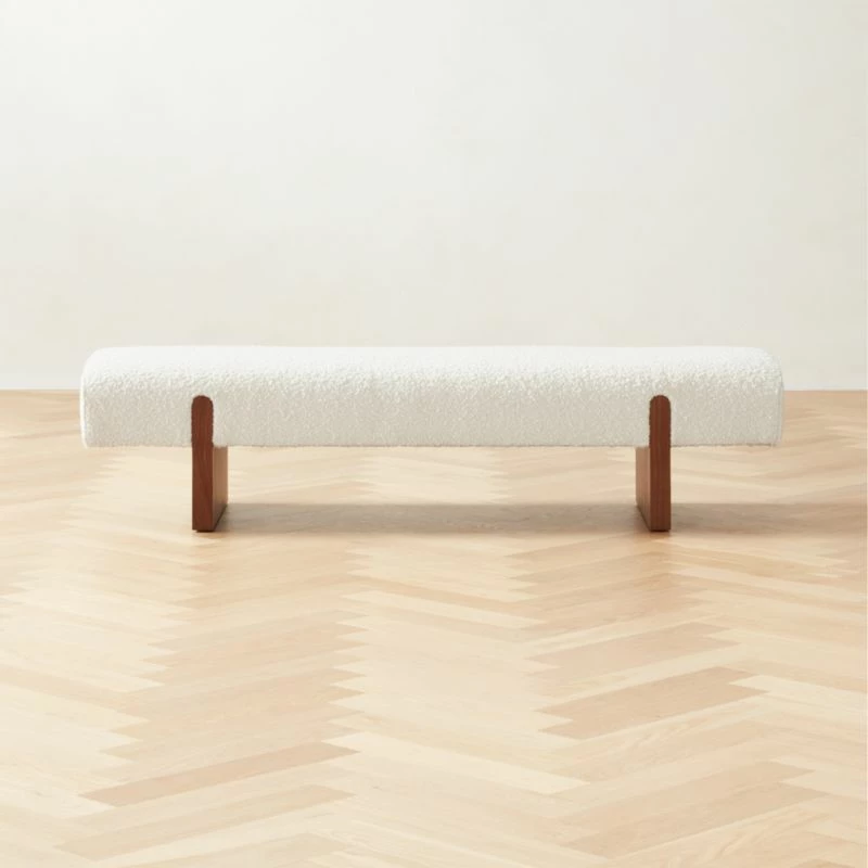 Socca White Boucle Upholstered Bench 67'' 3 Socca White Boucle Upholstered Bench 67''
