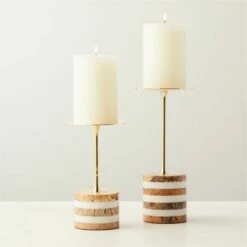 Stacked Marble And Brass Pillar Candle Holders Set Of 2 -marin sHOP StackedMarbleStandsS2AVSHF22 1