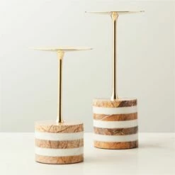 Stacked Marble And Brass Pillar Candle Holder Small -marin sHOP StackedMarbleStandsS2SHF22