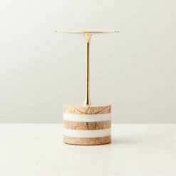 Stacked Marble And Brass Pillar Candle Holder Small