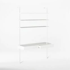 Stairway 2-Drawer White Wall Mount Desk With Shelves 96'' -marin sHOP Stairway96inWideDeskWht3QAVSSF21