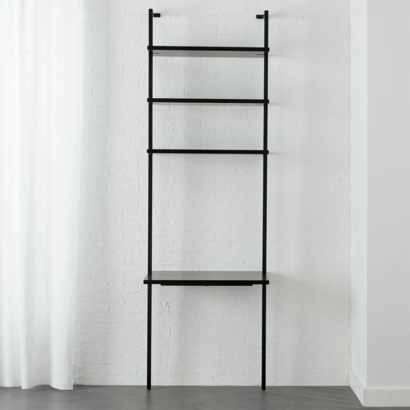 Stairway Black Wall Mount Desk With Shelves 96'' 3 Stairway Black Wall Mount Desk With Shelves 96''