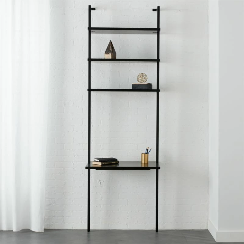 Stairway Black Wall Mount Desk With Shelves 96'' 4 Stairway Black Wall Mount Desk With Shelves 96'' - Image 2