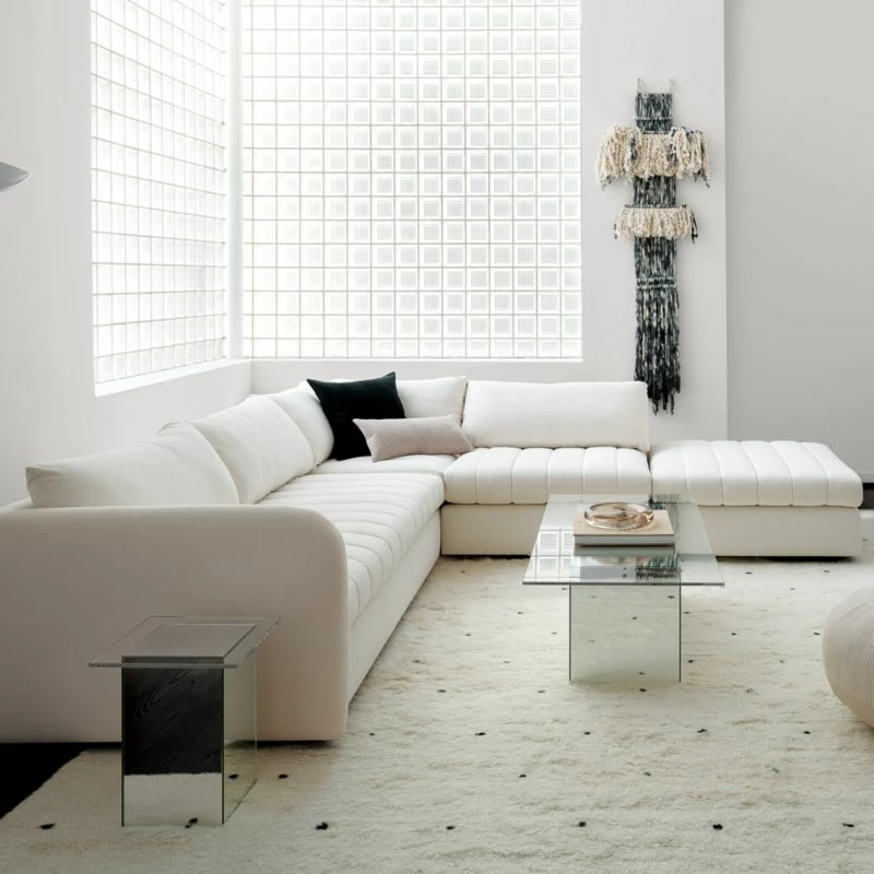 Stitch 4-Piece L-Shaped White Performance Fabric Sectional Sofa With Right Chaise 5 Stitch 4-Piece L-Shaped White Performance Fabric Sectional Sofa With Right Chaise - Image 3