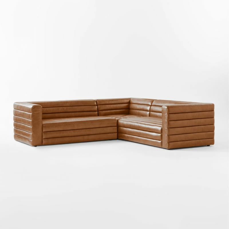Strato 3-Piece L-Shaped Brown Leather Sectional Sofa 5 Strato 3-Piece L-Shaped Brown Leather Sectional Sofa - Image 3