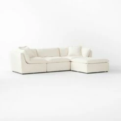Turn 4-Piece Off-White Performance Velvet Sectional Sofa -marin sHOP Turn4PcCreamSect3QSSS23
