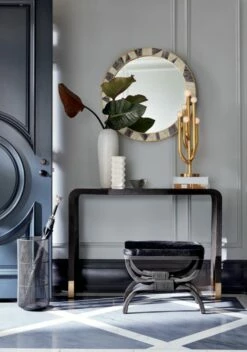 Serpette Black Cowhide Stool -marin sHOP TylerLeatherConsoleTableStitchedJN19