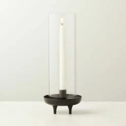 Vetro Matte Black Stainless Steel And Glass Hurricane Candle Holder -marin sHOP VetroMttSSBlkTaperHrrcnAVSHF22