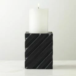 Zeke Blackened Teak Pillar Candle Holder Small -marin sHOP ZekeBkdTeakPllrHolderSmROS23