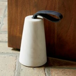 Marble Doorstop With Leather Loop Handle 7 Marble Doorstop With Leather Loop Handle -marin sHOP marbledoorstopJL16